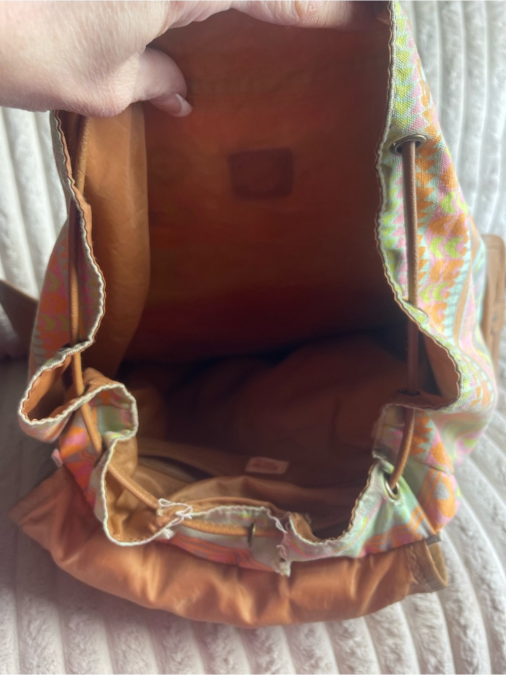 Mossimo Supply Co. Tan Leather-Trim Pastel Aztec Backpack - Picture 6 of 6